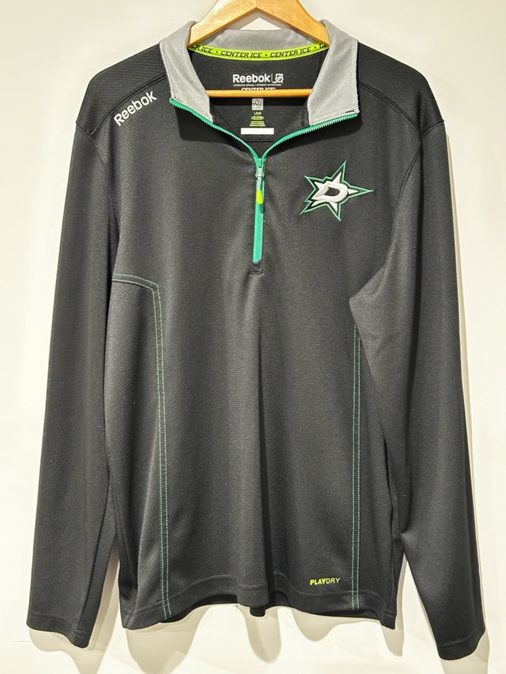 Reebok NHL Dallas Stars Pullover Large Black 1/4 Zip PlayDry Jacket Mens